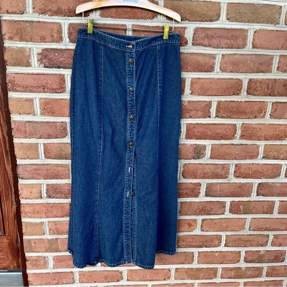 Denim maxi skirt with beige cottage core panel in front. Size 8. Party/festival - Picture 9 of 9